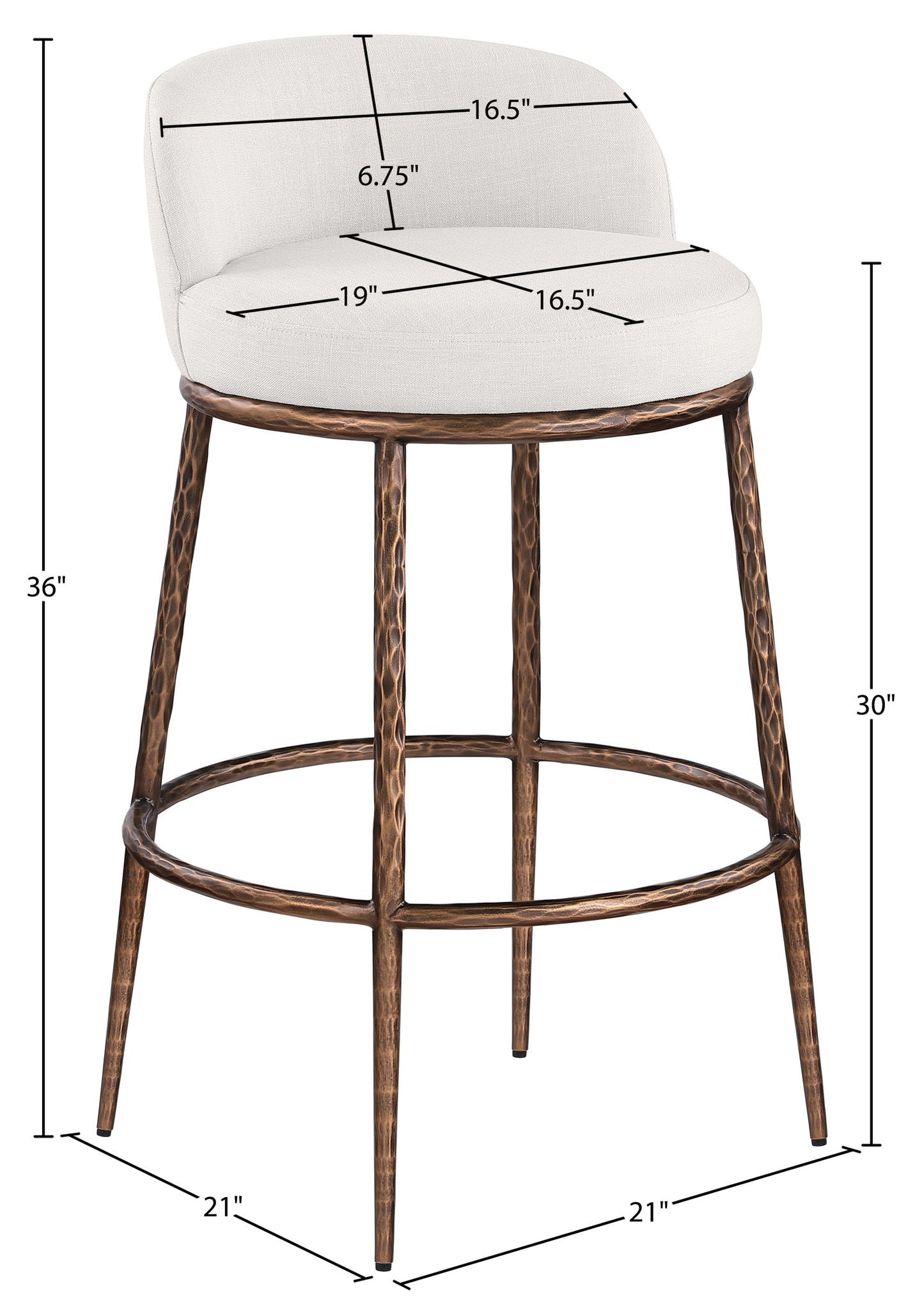 Ferro - Performance Fabric Upholstered Bar Stool - Cream / Antique Bronze