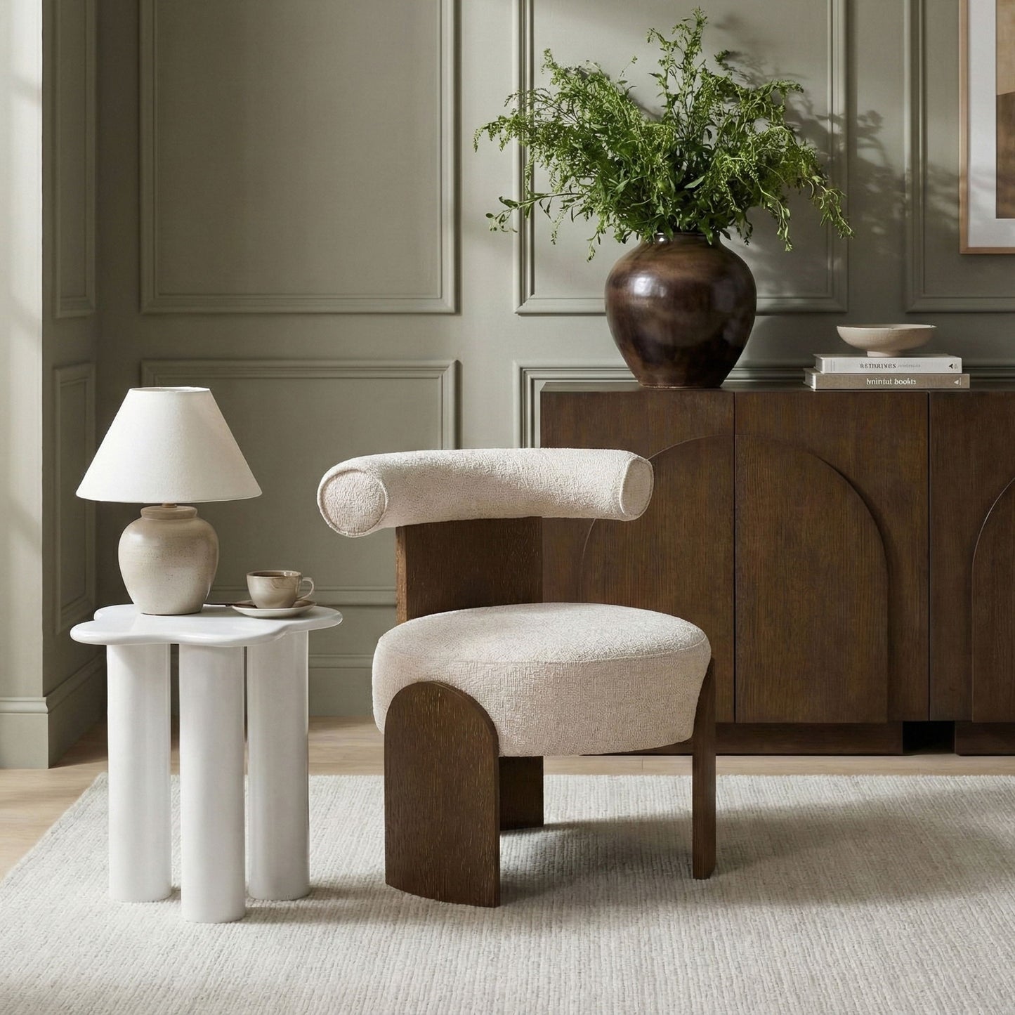Calder - Linen Textured Fabric Upholstered Accent Chair - Painted Brown Base