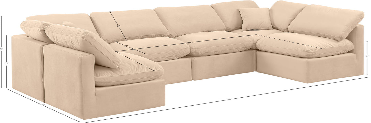 Indulge - Velvet 6 Piece Modular U-Shaped Sectional
