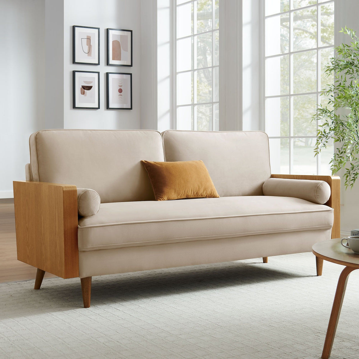 Kellan Performance Velvet Sofa - Walnut Almond