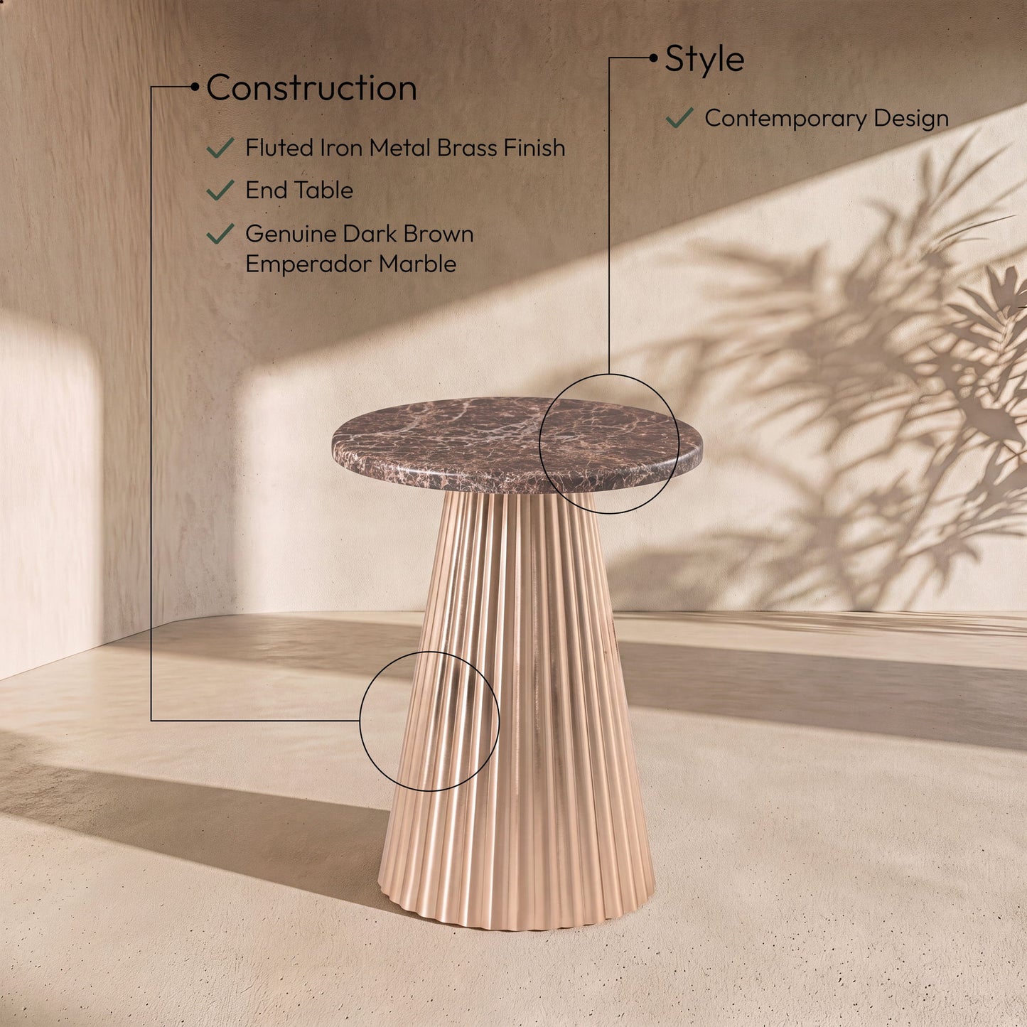 Cindra - Genuine Marble Top And Iron Base Table