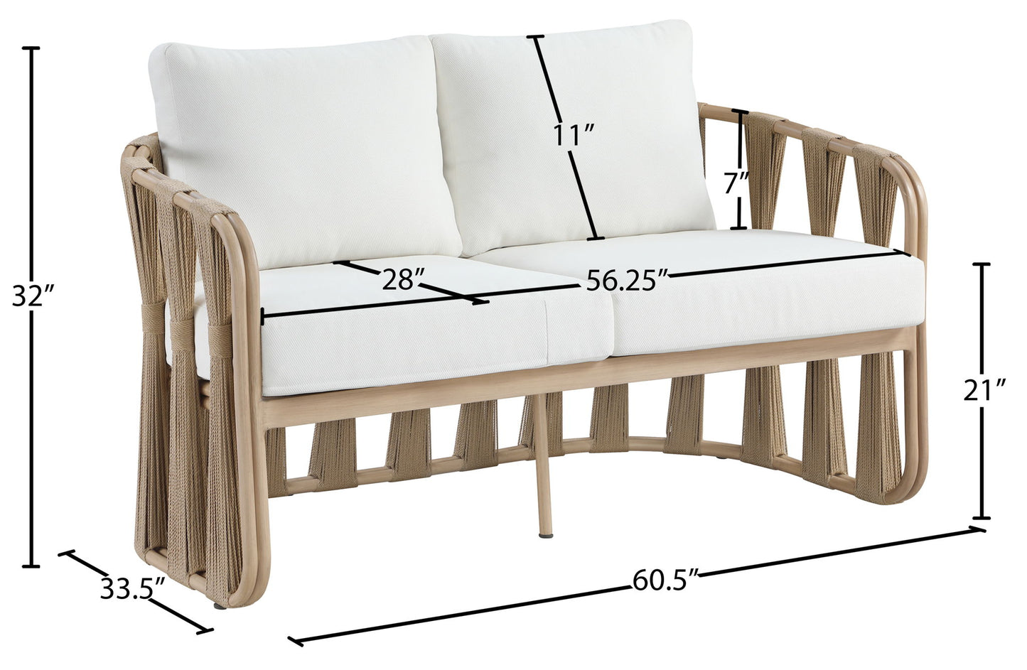 San Pietro - Resilient Waterproof Fabric 60.5" Upholstered Outdoor Patio Loveseat
