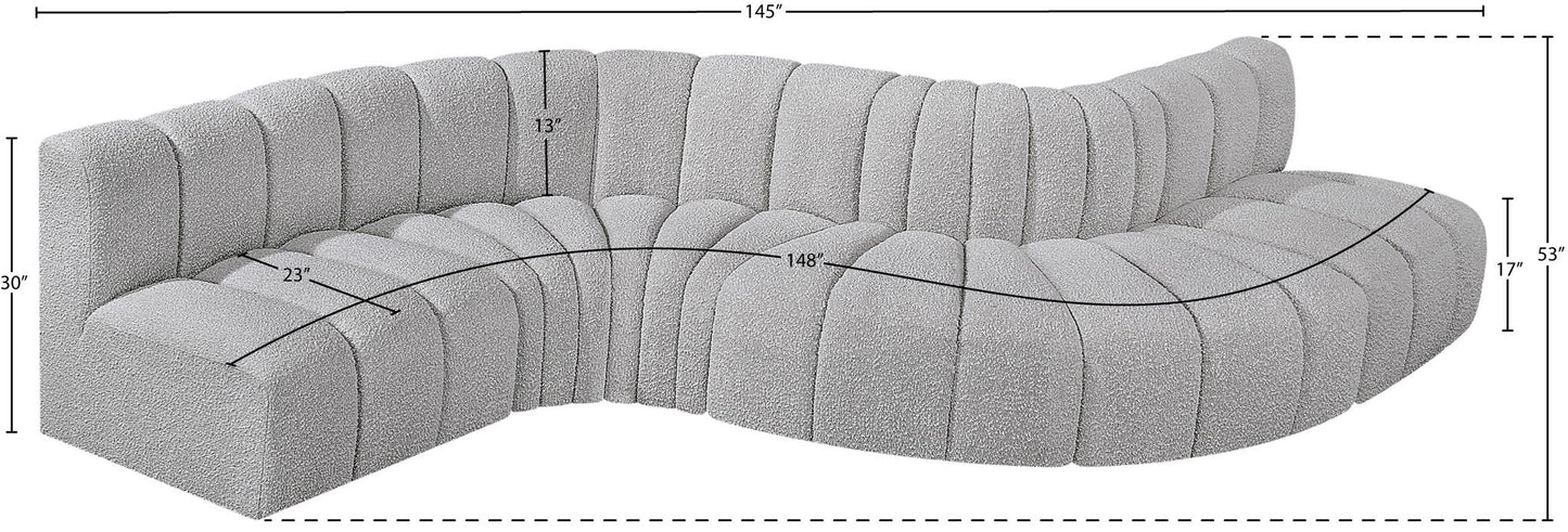 Arc - Boucle Fabric 6 Piece Curved Modular Sofa