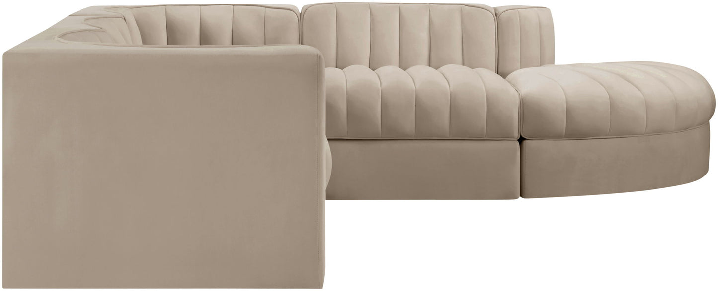 Rummi - Velvet Performance Fabric Upholstered 5 Piece Modular Sectional
