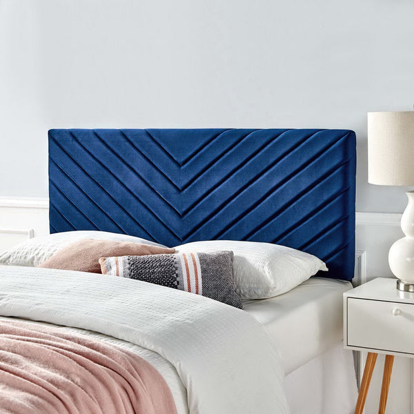 Alyson Angular Channel Tufted Performance Velvet Headboard - Full/Queen, Navy