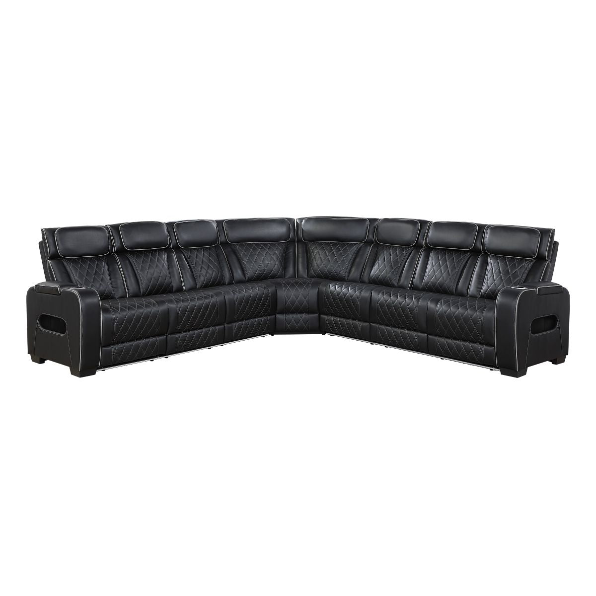 Fairway 3-Piece Power Reclining Sectional with Center Drop-Down Cup Holders, Power Headrests, Storage Arms(Top and Side), Cup holders, Charging Ports, Reading Lights, Wireless Chargers, Charging Ports and LED Lighting