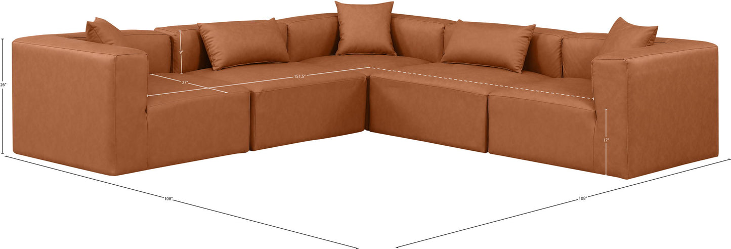 Cube - 5 Piece Modular Corner Sectional - Cognac