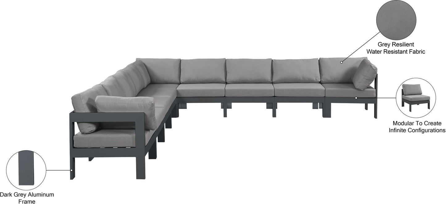 Nizuc - Outdoor Patio 9 Piece Modular Sectional With Gray Frame