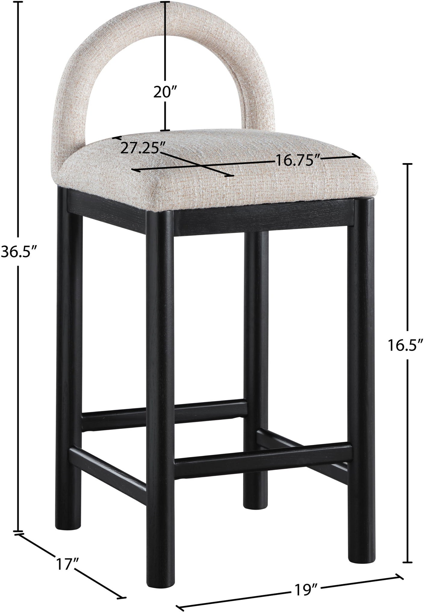 Conrad - Linen Counter Stool With Black Legs