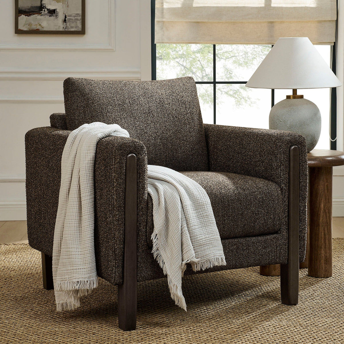 Hawken Boucle Fabric Accent Armchair - Antique Espresso