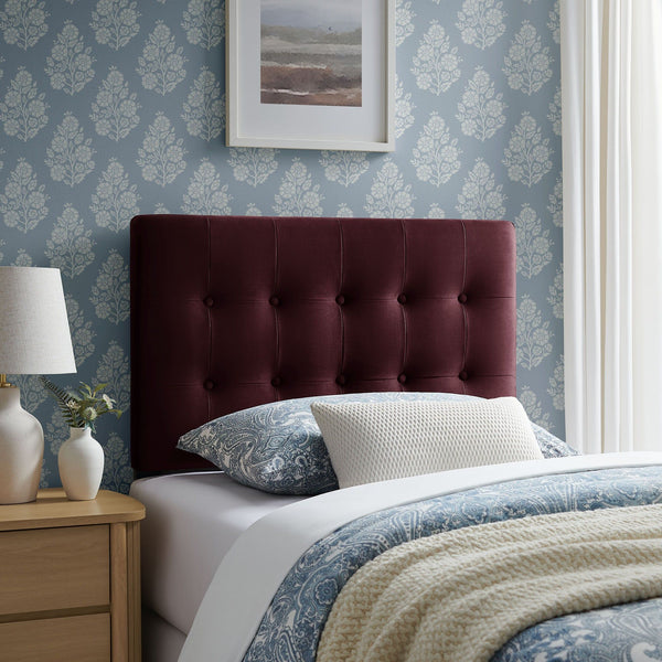 Emily Biscuit Tufted Performance Velvet Headboard - Twin, Mulberry