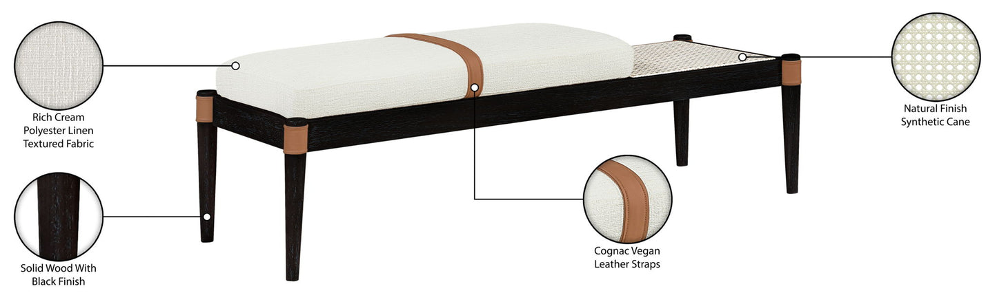 Nara - Linen Textured Fabric Upholstered Bench - Painted Black