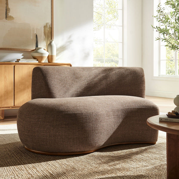 Rialta Curved Left-Arm Slub Weave Fabric Sectional Loveseat - Mocha