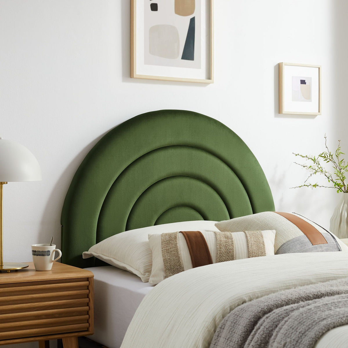 Solana Arched Performance Velvet Headboard - Twin, Moss Green