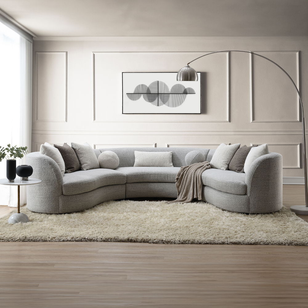 Ivria - Sectional Sofa With 9 Pillows - Gray Boucle