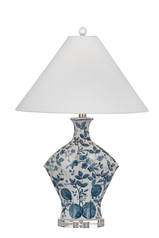 Clovelly - Table Lamp - Blue / White Floral / Clear Acrylic