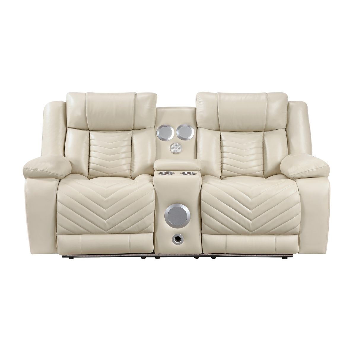Huron Power Double Reclining Love Seat with Center Console, Wireless Speakers, LED and Charging Ports