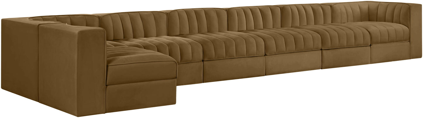 Rummi - Velvet Performance Fabric Upholstered 7 Piece Modular Sectional, L-Shaped (Right)
