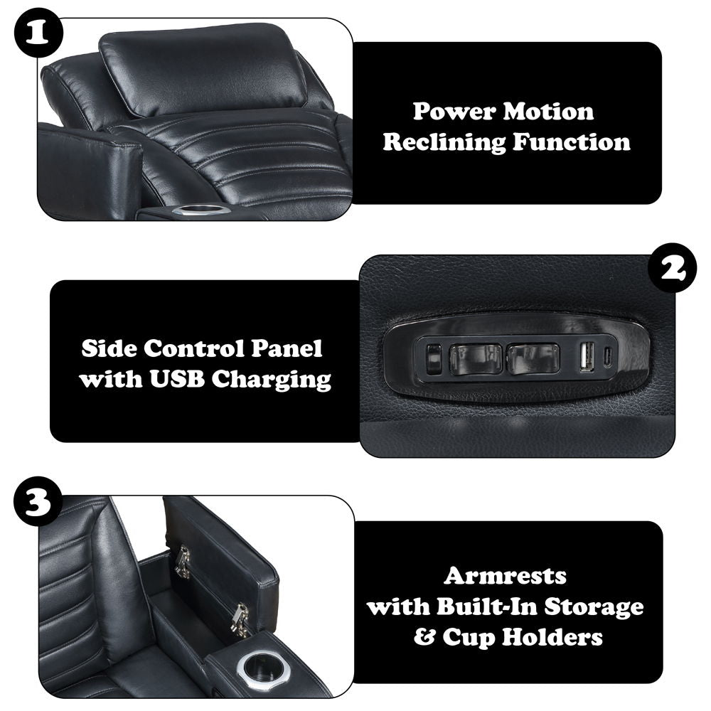 Ephron - Power Motion Recliner With Power Headrest & LED - Black