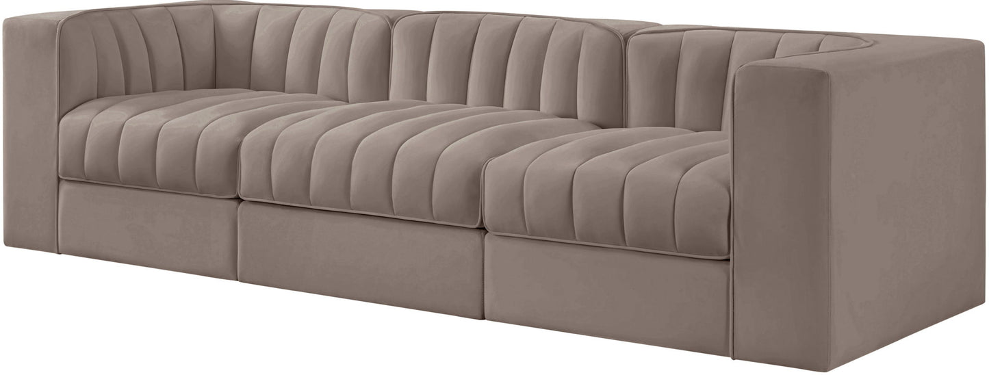 Rummi - Velvet Performance Fabric Upholstered 3 Piece Modular Sofa