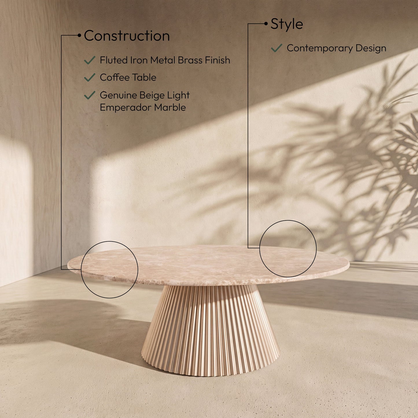 Cindra - Genuine Marble Top And Iron Base Table