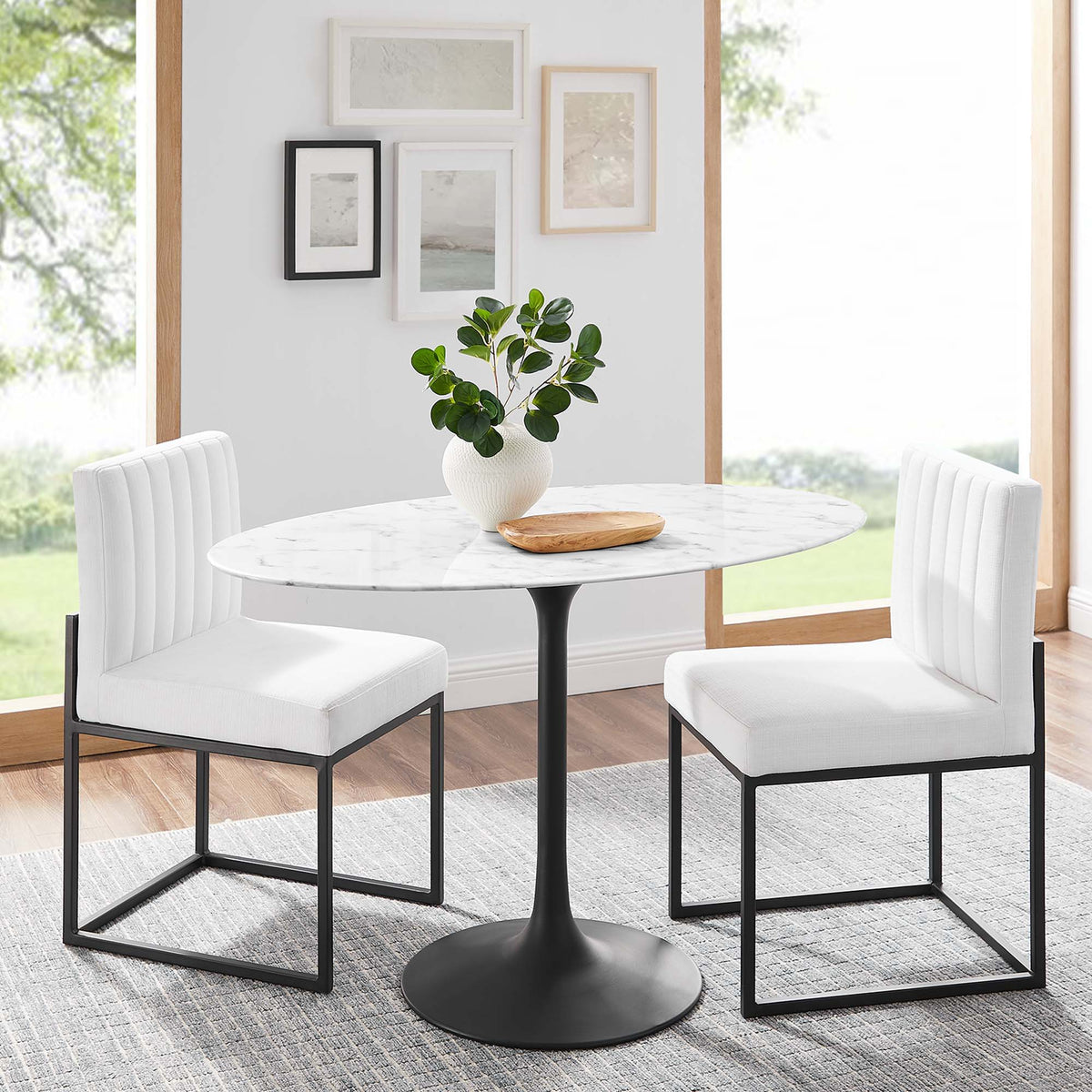 Lippa Oval Artificial Marble Dining Table - 48", Black White