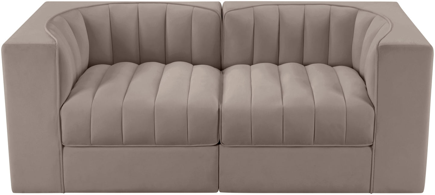 Rummi - Velvet Performance Fabric Upholstered 2 Piece Modular Loveseat