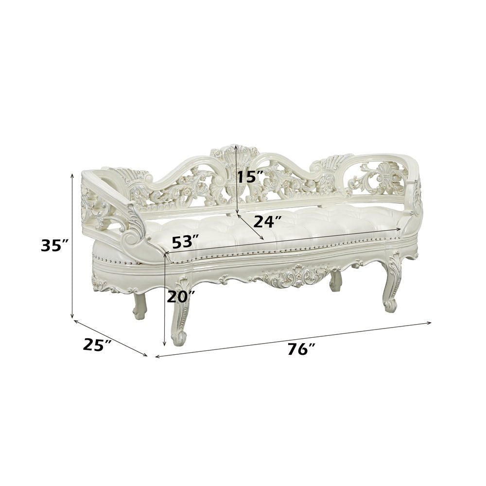 Adara - Bench - Pearl White Synthetic Leather & Antique White