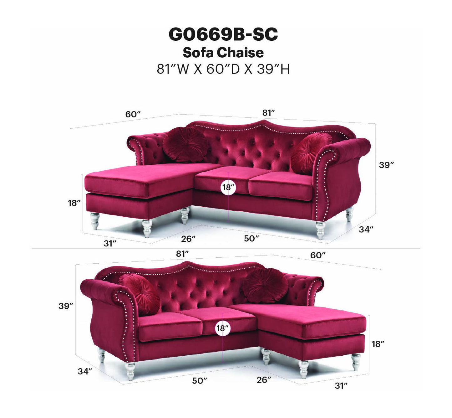 Glory Furniture - Hollywood - Sofa Chaise