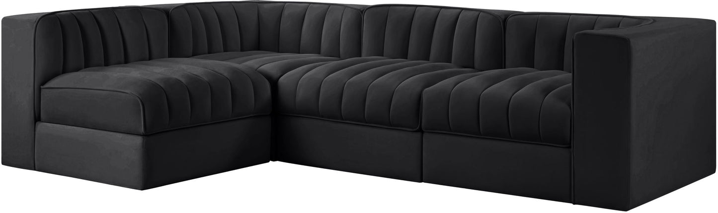 Rummi - Velvet Performance Fabric Upholstered 4 Piece Modular Sectional