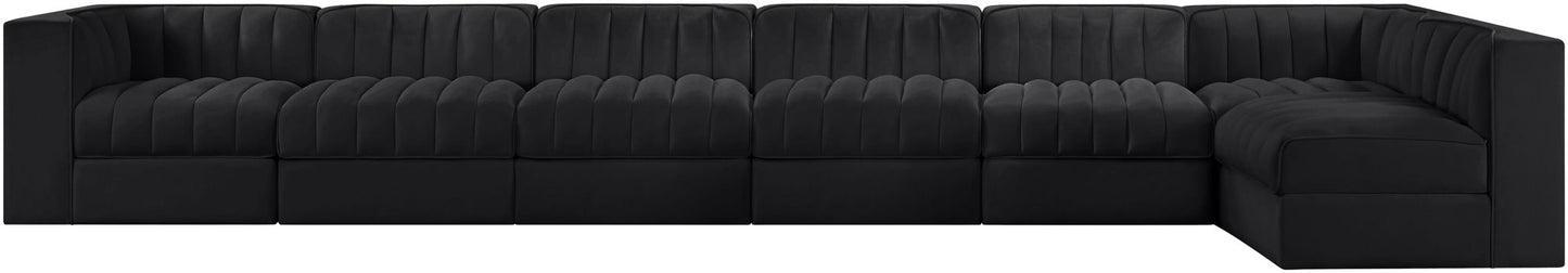 Rummi - Velvet Performance Fabric Upholstered 7 Piece Modular Sectional, L-Shaped (Right)