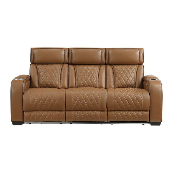 Fairway Power Double Reclining Sofa with Center Drop-Down Cup Holders, Power Headrests, Storage Arms(Top and Side), Cup holders and Reading Lights, Two Wireless Chargers, Charging Ports and LED Lighting