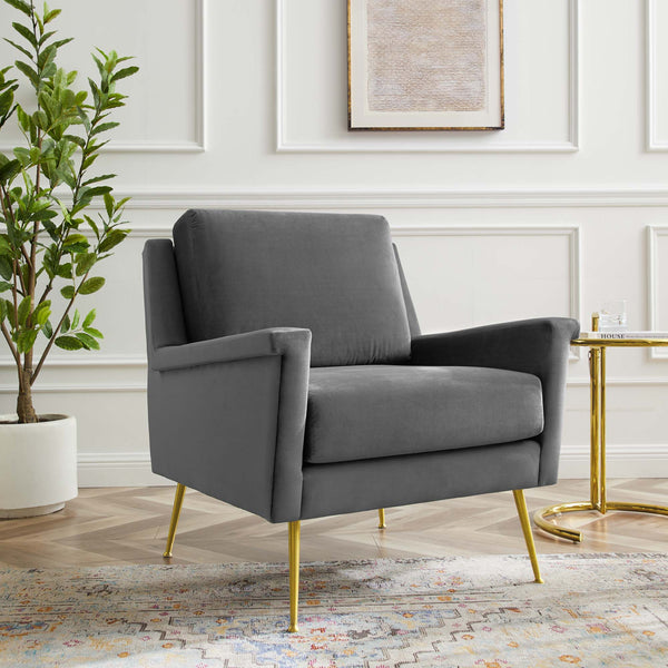 Chesapeake Performance Velvet Armchair - Gold Gray