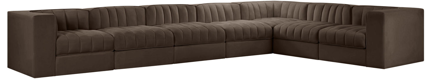 Rummi - Velvet Performance Fabric Upholstered 7 Piece Modular Sectional (With 3 Corner Chairs)