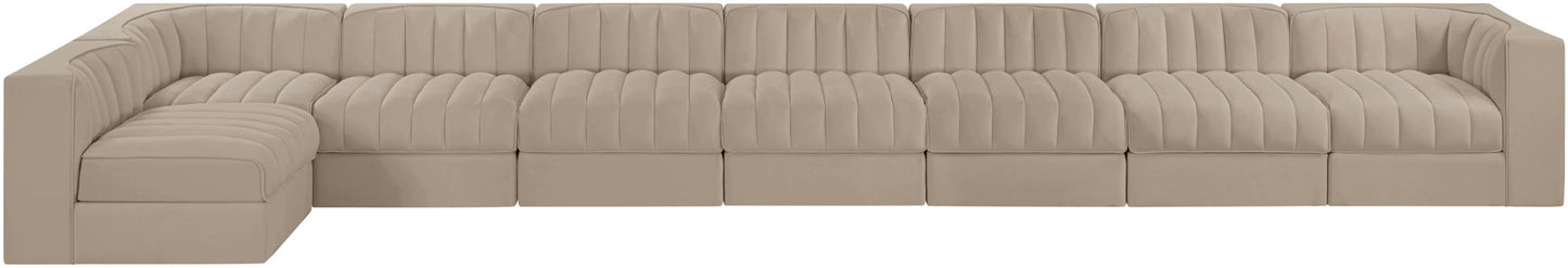 Rummi - Velvet Performance Fabric Upholstered 8 Piece Modular Sectional, L-Shaped (Right)