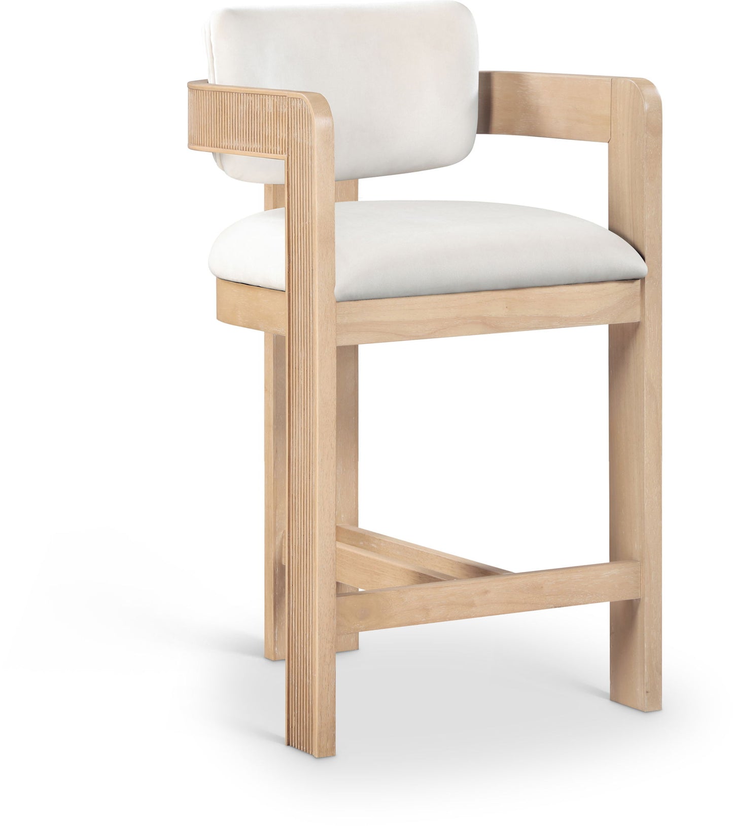 Sacha - Velvet Stool With Natural Base