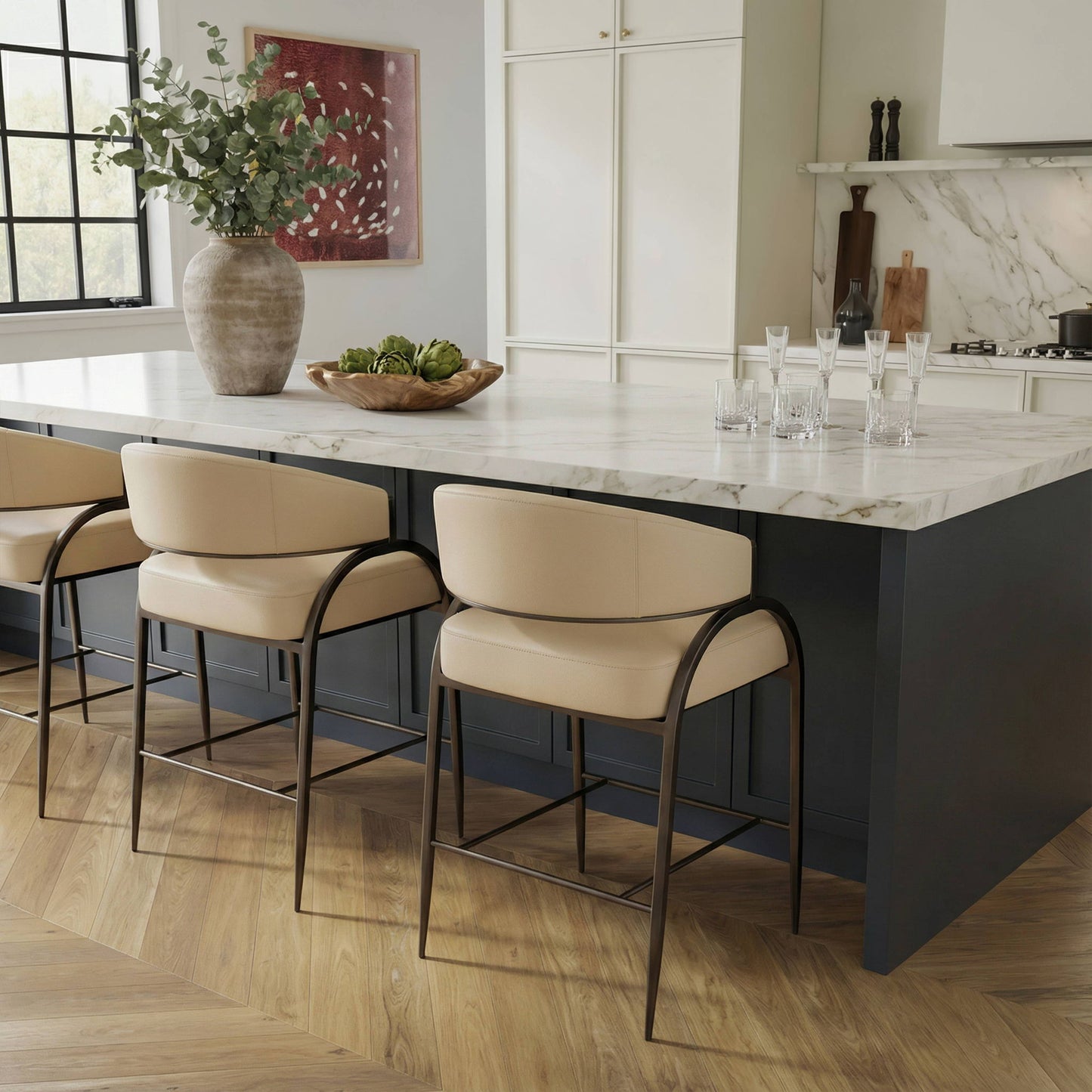 Tatum - Performance Vegan Leather Counter Stool - Taupe