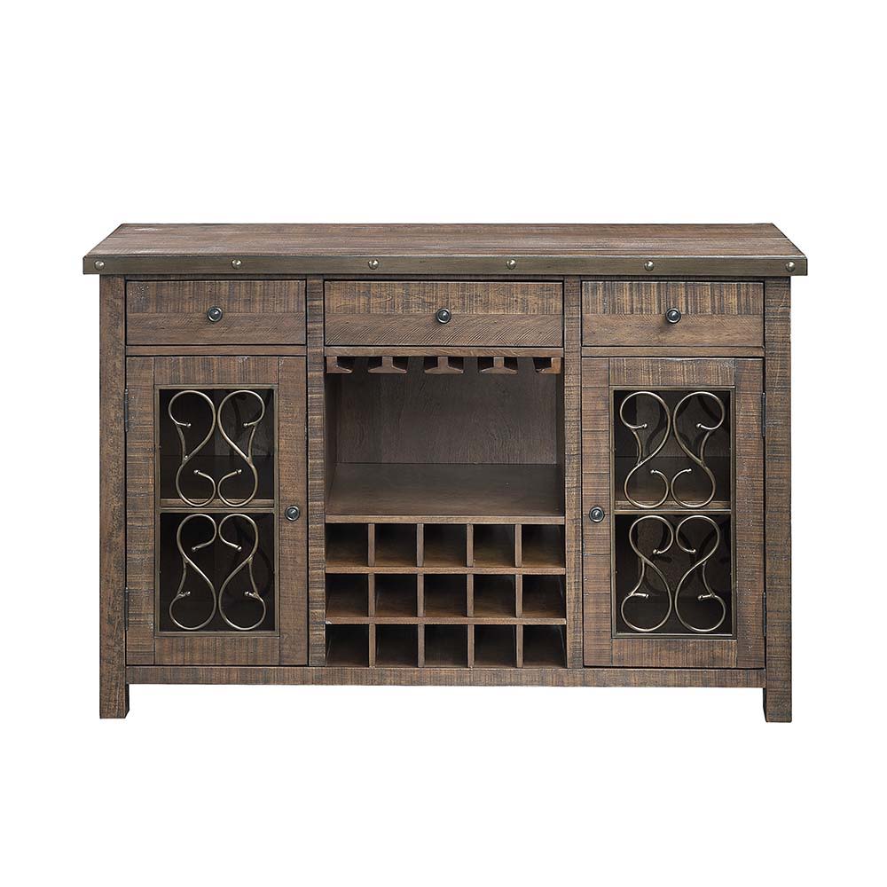 Raphaela - Server With Cup Holder & Wine Rack - Weathered Cherry