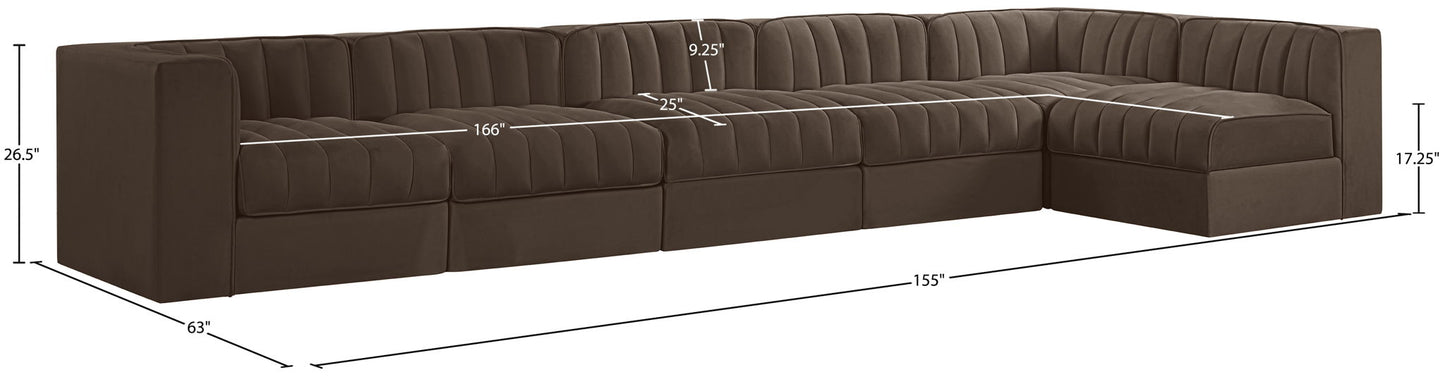 Rummi - Velvet Performance Fabric Upholstered 6 Piece Modular Sectional, L-Shaped (Right)