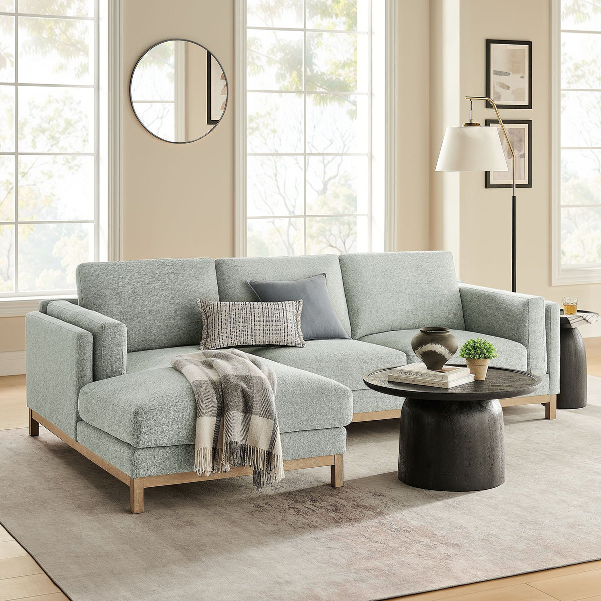 Roscoe Left-Facing Fabric Sectional Sofa with Chaise - Mist