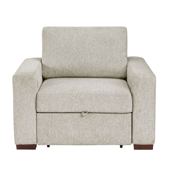 Isla Convertible Chair with Pull-out Bed, Click Motion Back, Two Arms with Shelves and Charging Ports