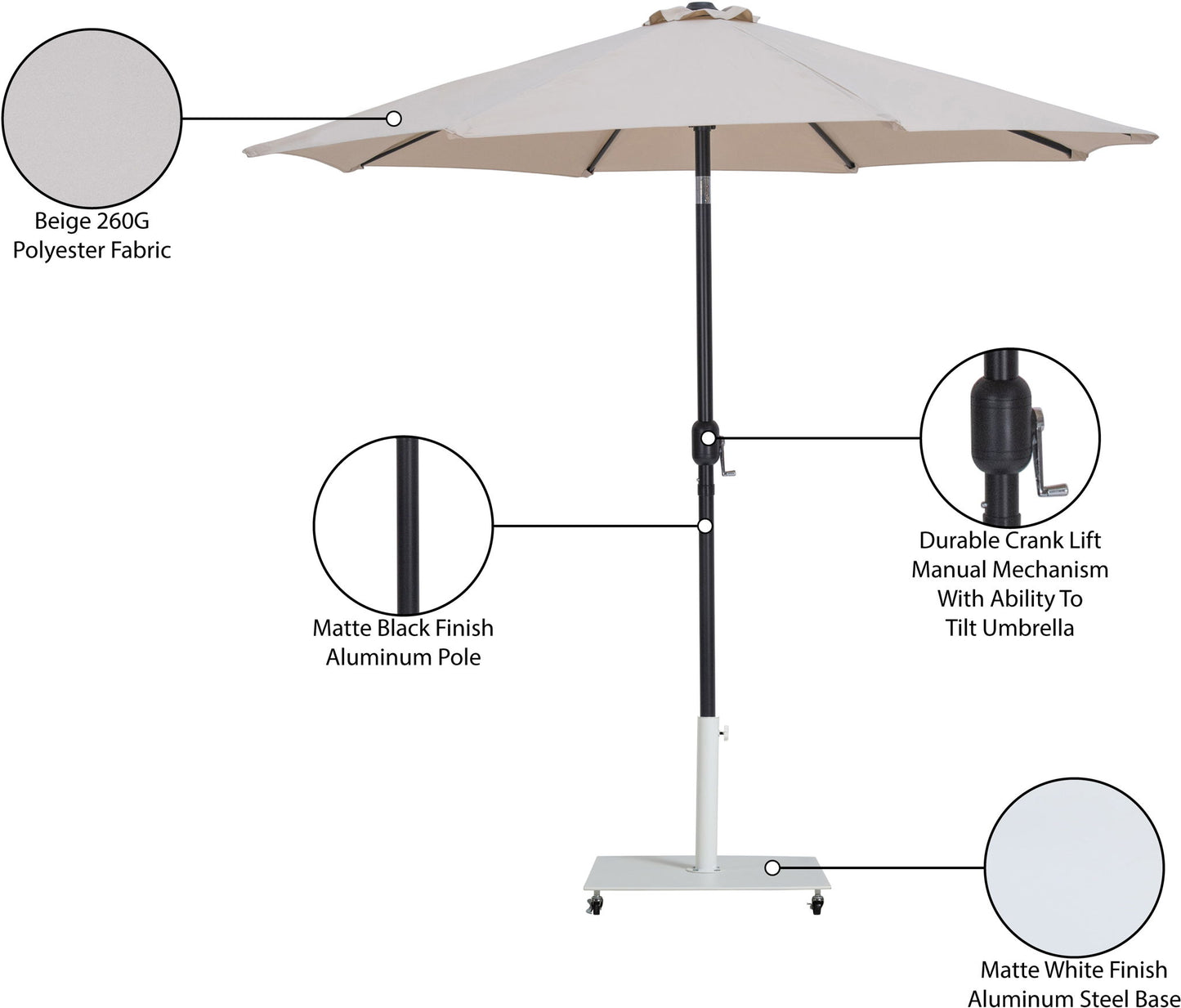 Fiji - Aluminum Patio Umbrella With Square White And Black Base