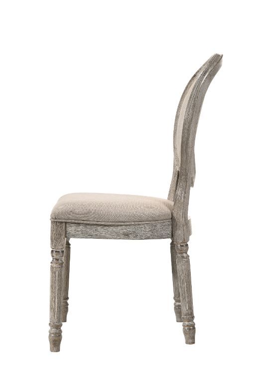 Faustine - Side Chair (Set of 2) - Tan Fabric & Salvaged Light Oak