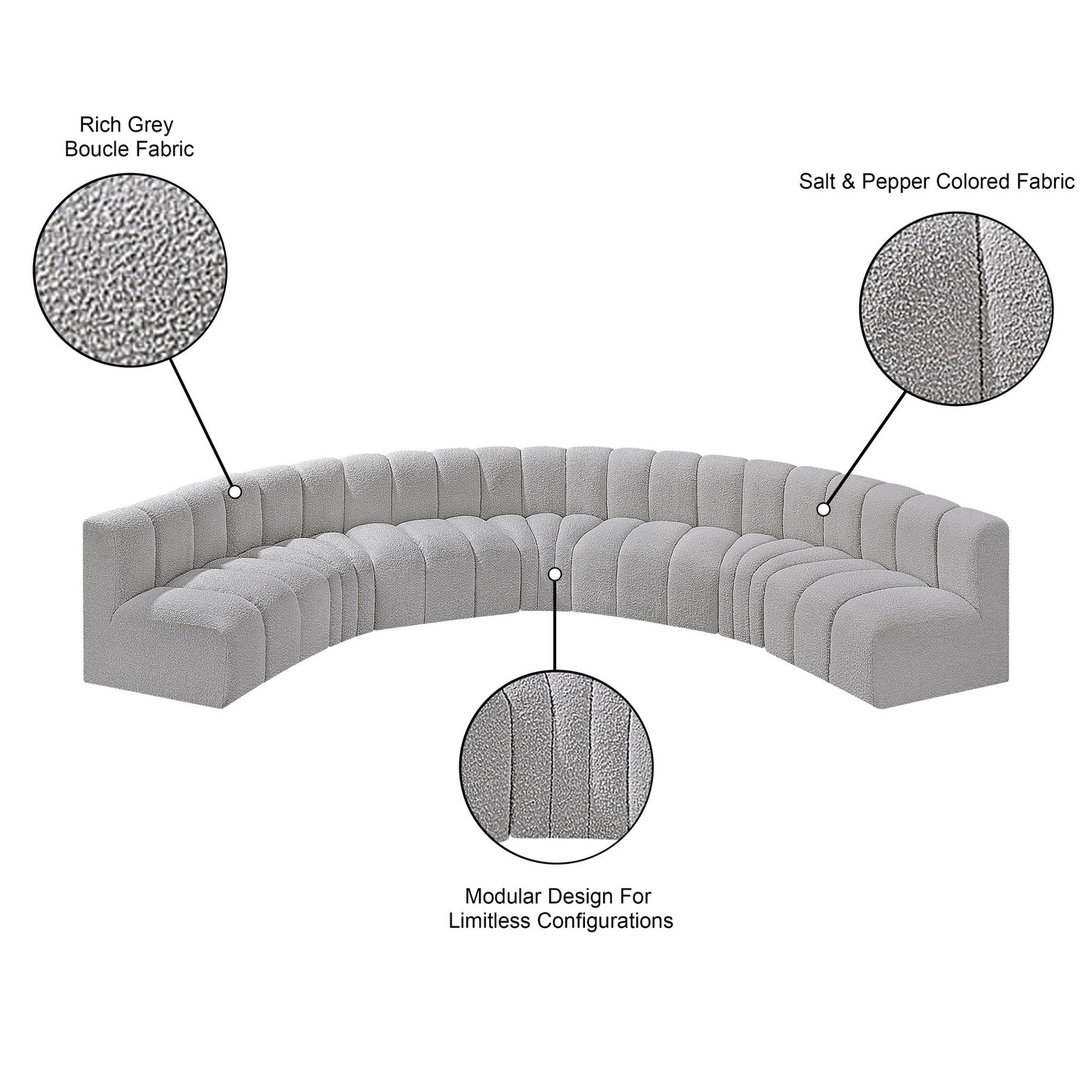 Arc - Boucle Fabric 7 Piece U-Shaped Modular Sofa