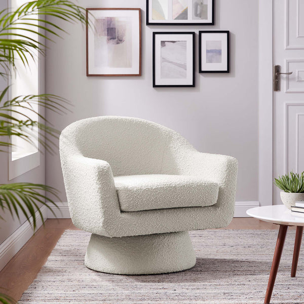 Astral Boucle Fabric Swivel Chair - Ivory