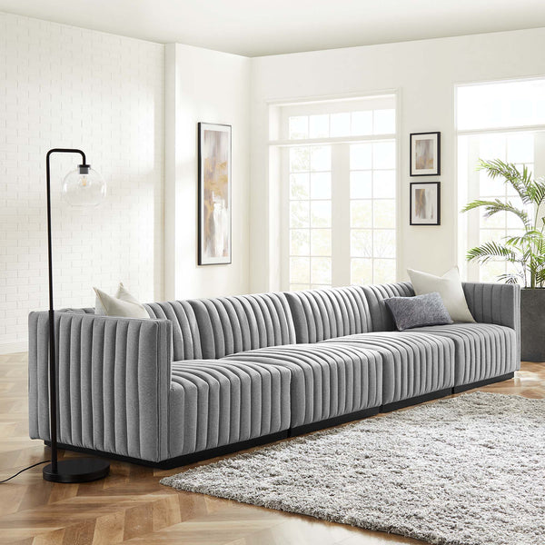 Conjure 4-Piece Channel Tufted Upholstered Fabric Sofa - Black Light Gray