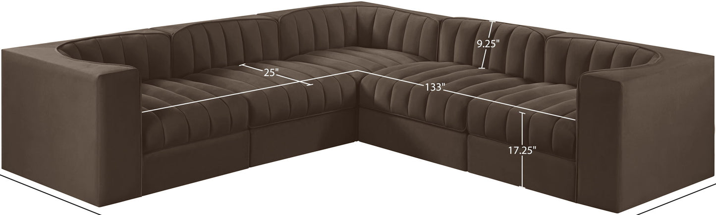 Rummi - Symmetrical Velvet Performance Fabric Upholstered 5 Piece Modular Sectional