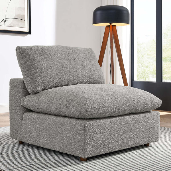 Commix Down Filled Overstuffed Boucle Fabric Armless Chair - Light Gray