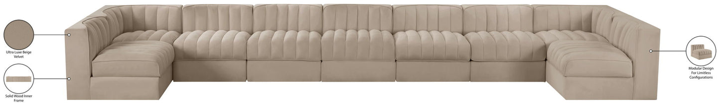 Rummi - Armless Velvet Performance Fabric Upholstered 9 Piece Modular Sectional