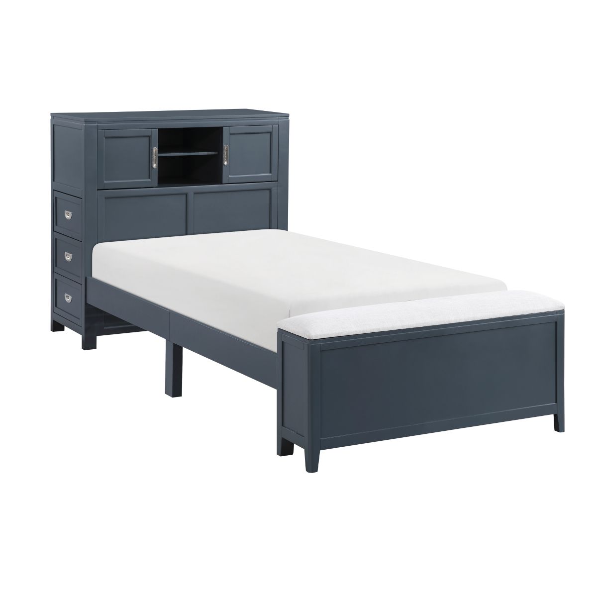 Sloane Twin Bookcase Platform Bed with Hidden Desk, Stool and Storage Bench